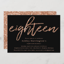 Rose Gold 18th Birthday Invitation with Glitter