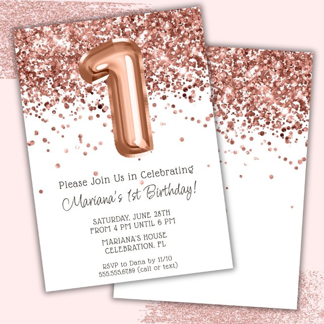 Rose Gold 1st Birthday Party Invitation (Creator Uploaded)