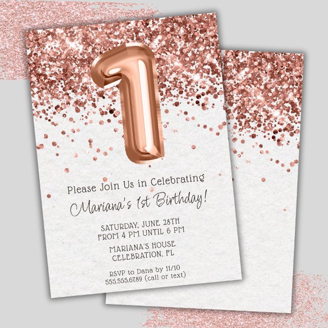 Rose Gold 1st Birthday Party Invitation (Creator Uploaded)