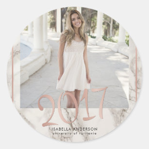 Rose Gold 2017 & Typography on Marble   Grad Photo Classic Round Sticker
