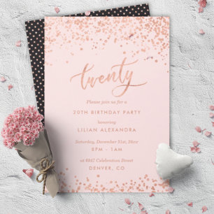 Rose Gold 20th Birthday Invitation   Faux Foil