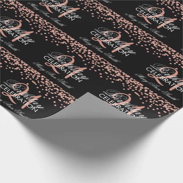 Rose Gold 21st Birthday Glitter Confetti Black Wrapping Paper (Corner)