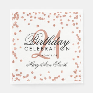 Rose Gold 21st Birthday Glitter Confetti White Napkin