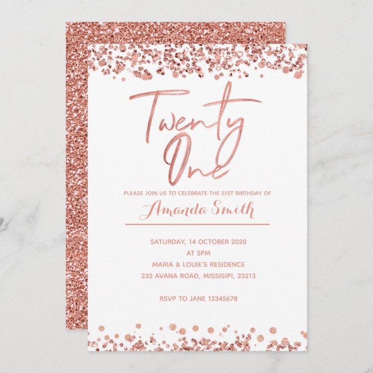 Rose gold 21st Birthday Invitation | Zazzle