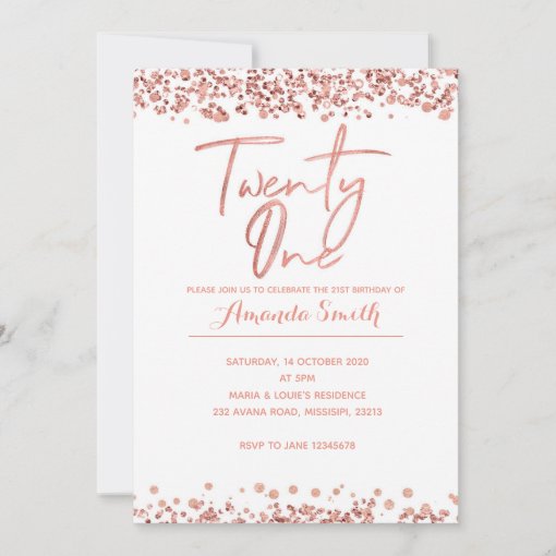 Rose gold 21st Birthday Invitation | Zazzle