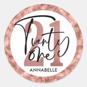 Rose Gold 21st birthday party  Classic Round Sticker