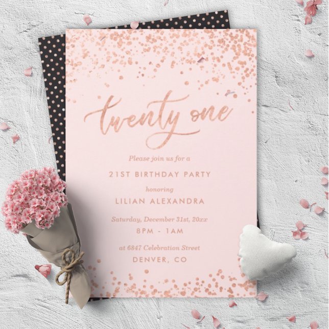 Rose Gold 21st Birthday Party Invitation Faux Foil (Creator Uploaded)