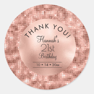 Rose Gold 21st Birthday Personalise Thank You Classic Round Sticker