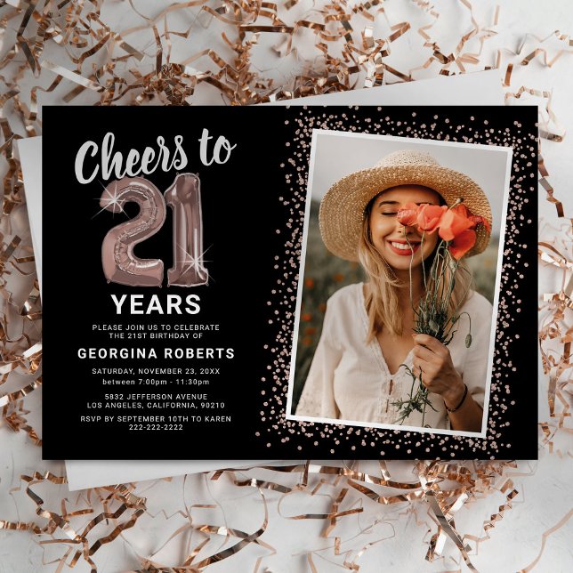 Rose Gold 21st Birthday Photo Invitation (Creator Uploaded)