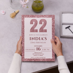 rose gold 22nd birthday  invitation