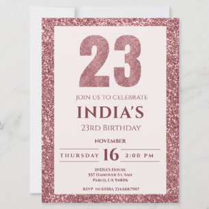 rose gold 23rd birthday invitation
