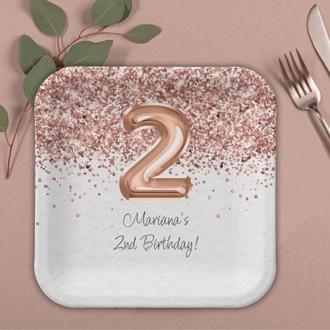  Rose Gold 2nd Birthday Party Paper Plate (Creator Uploaded)