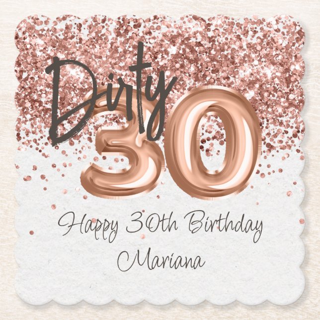  Rose Gold 30th Birthday Party Paper Coaster (Front)