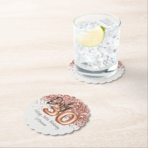  Rose Gold 30th Birthday Party Paper Coaster