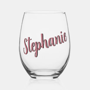 Rose Gold 3D Elegant Handwritten Style Name Stemless Wine Glass