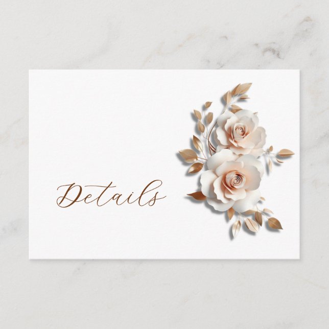 Rose Gold 3D Floral Wedding Details Enclosure Card (Front)