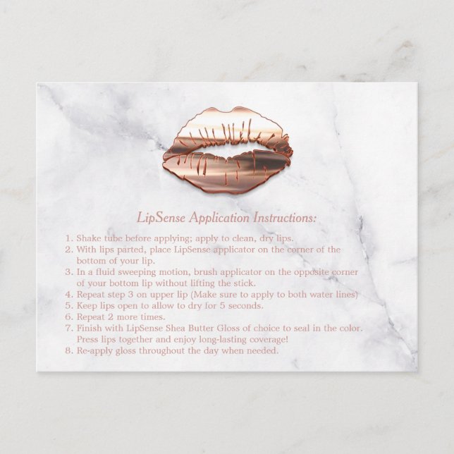 Rose Gold 3D Lips Marble Makeup Instruction Tips Postcard (Front)