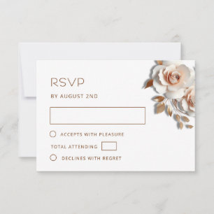 Rose Gold 3D Roses Wedding RSVP Card