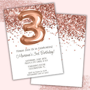 Rose Gold 3rd Birthday Party Invitation