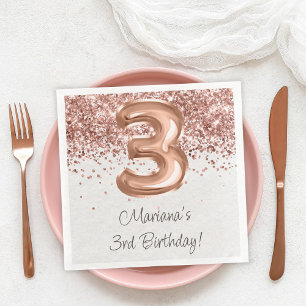 Rose Gold 3rd Birthday Party Napkin