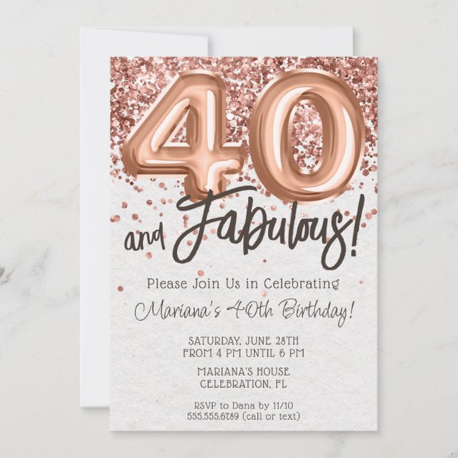 Rose Gold 40th Birthday Party Invitation (Front)