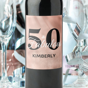 Rose Gold 50 and Fabulous Birthday Personalised Wine Label