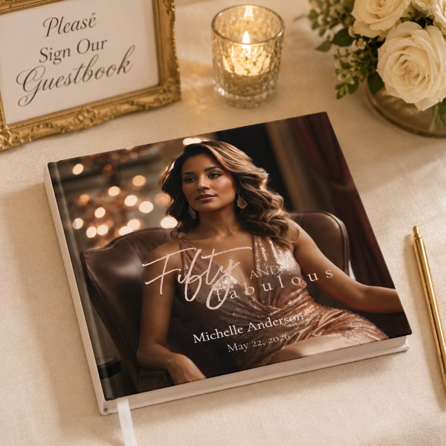 Rose Gold 50th Birthday Guest Book (Elegant rose gold guest book for capturing heartfelt 50th birthday memories.)