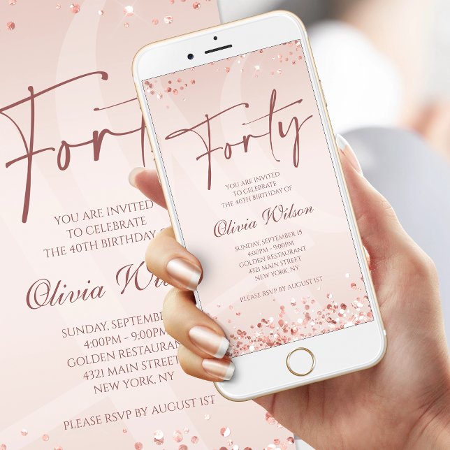Rose Gold 50th Birthday Mobile Invite Fifty & Fab (Elegant Pink Rose Gold 40th Birthday Mobile Invitation)