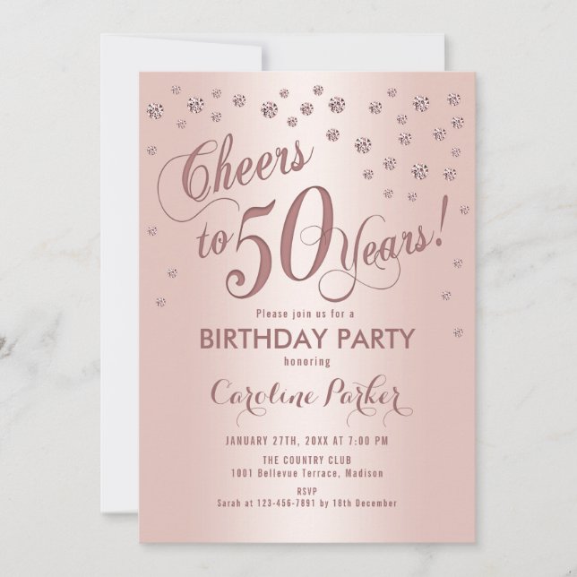 Rose Gold 50th Birthday Party Invitation (Front)