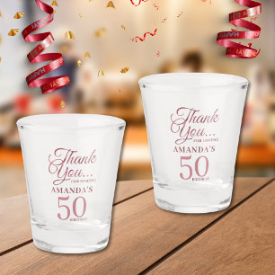 Rose Gold 50th Birthday Party Thank You Favors Shot Glass