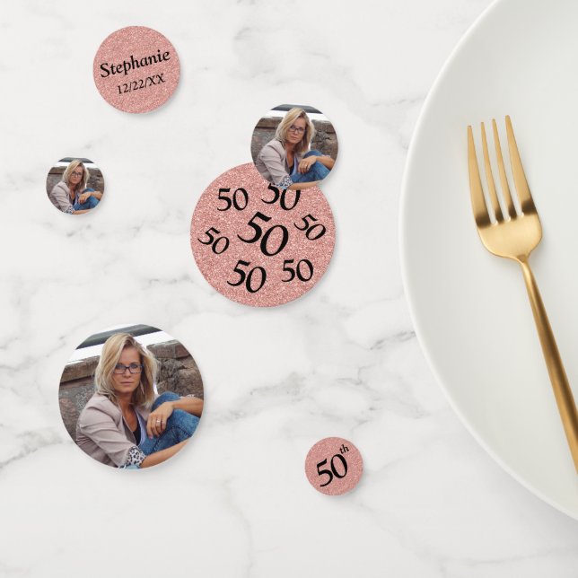 Rose Gold 50th Birthday Photo Glitter Table Confetti (Group)