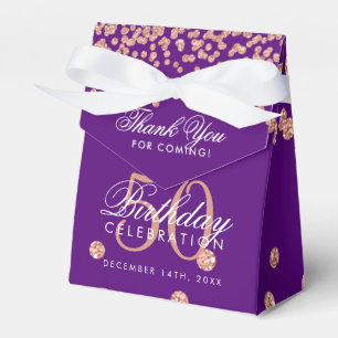 Rose Gold 50th Birthday Thank You Confetti Purple Favour Box