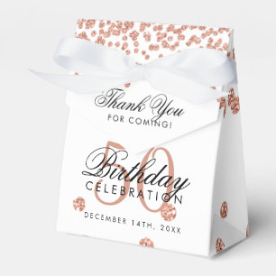 Rose Gold 50th Birthday Thank You Confetti White Favour Box