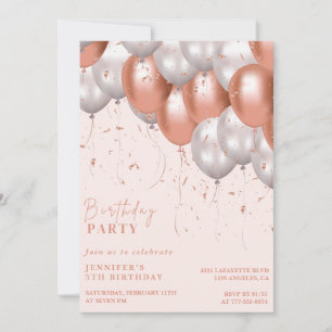 Rose gold 5th birthday invitations Balloon Glam