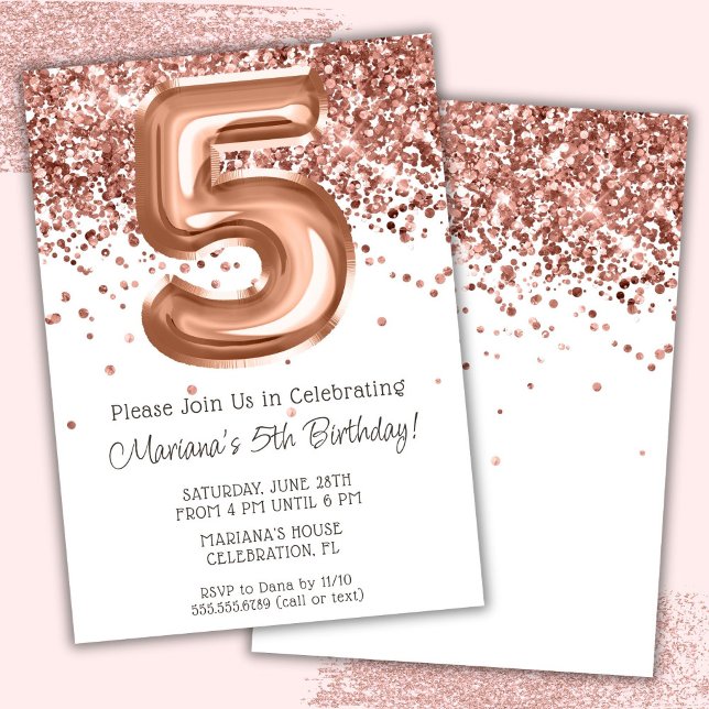 Rose Gold 5th Birthday Party Invitation (Creator Uploaded)