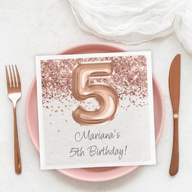  Rose Gold 5th Birthday Party Napkin (Creator Uploaded)
