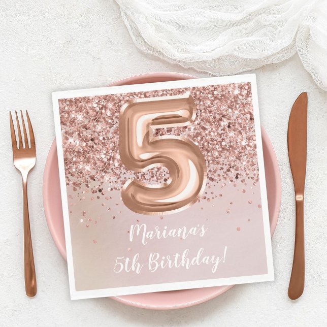 Rose Gold 5th Birthday Party Napkin (Creator Uploaded)