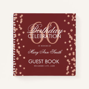 Rose Gold 60 Birthday Guestbook Confetti Burgundy Notebook