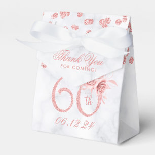 Rose Gold 60th Birthday Thank You Floral Marble Favour Box