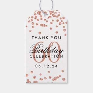 Rose Gold 60th Birthday Thank You Glitter Confetti Gift Tags