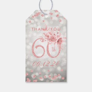 Rose Gold 60th Birthday Thank You Light Silver Gift Tags