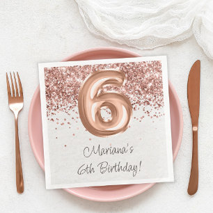  Rose Gold 6th Birthday Party Napkin