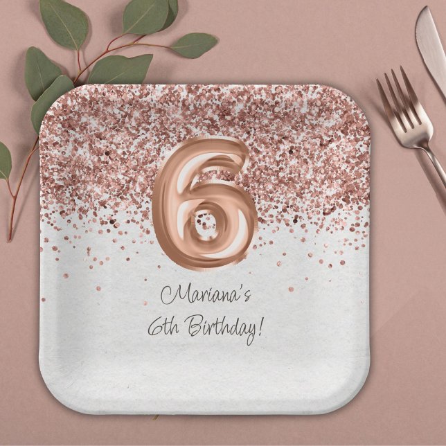  Rose Gold 6th Birthday Party Paper Plate (Creator Uploaded)