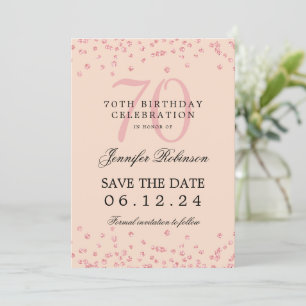 Rose Gold 70 Birthday Save the Date Details Blush Invitation