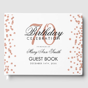 Rose Gold 70th Birthday Party Glitter Confetti Guest Book