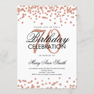 Rose Gold 70th Birthday Party Glitter Confetti Invitation