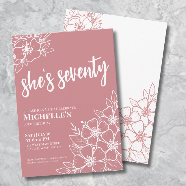 Rose Gold 70th Birthday Party Invitation (Seventy Rose Pink 70th Birthday Party Invitation)