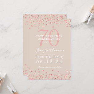 Rose Gold 70th Birthday Save Date Details Champagn Invitation