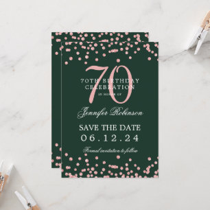 Rose Gold 70th Birthday Save Date Details Green Invitation
