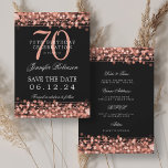 Rose Gold 70th Birthday Save the Date w/ Details Invitation<br><div class="desc">Elegant "70th Birthday Party" design with Gold String Lights and custom name and details text. Easy to use and easy to personalise. Order Today!</div>